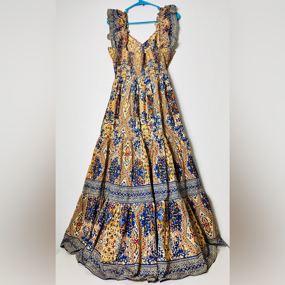 Caroline Constas Tiered Maxi Dress Small Smocked Pockets Cotton Cottagecore Boho - Picture 4 of 11